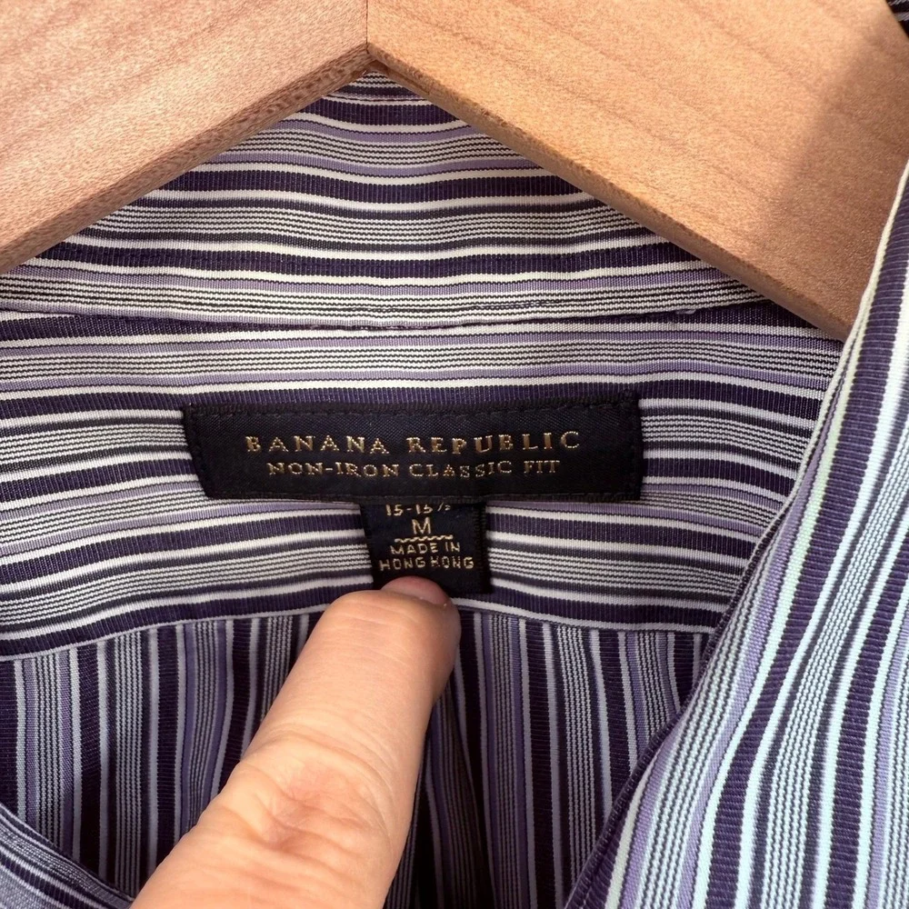 Banana Republic‎ Mens Striped Dress Shirt 15-15 1/2 M Classic Fit Non Iron